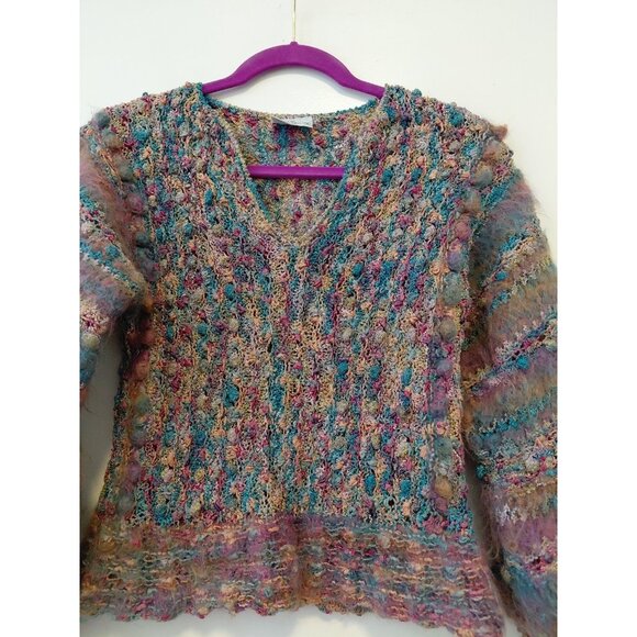 Colleen Toland Vintage Bobble Sweater Pullover Hand Knitted Small Purple Teal - Picture 2 of 8